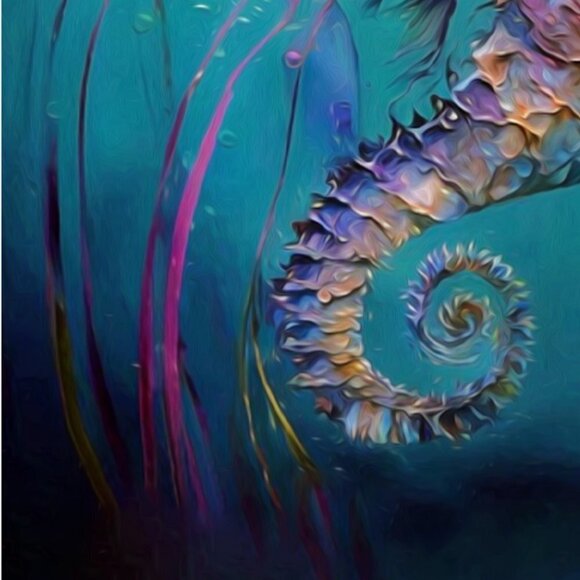 16x20‎ Seahorse Aquatic Ocean Sealife Watercolor Oil Painting Fantasy Art Poster - Picture 4 of 7